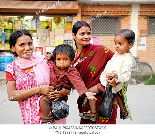 nepalese mothers with there children, the nepalis , life in kathmandu , kathmandu street life , nepal