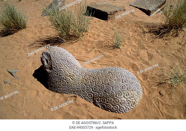 Sculpture of a ram, ruins of the Temple of Amun (Aries), commissioned by King Natakamani and Queen Amanitore (1st century BC-1st century AD), Naga