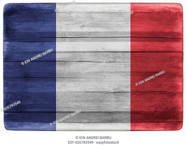 horizontal front view 3d illustration of an France flag on wooden textured cooking board