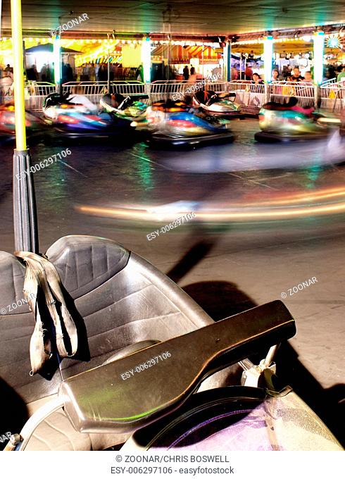 A Vehicle Stands Unused in Bumper Cars at the Fair