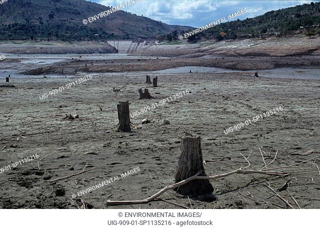 SILTED DAM RESERVOIR, HAITI. Central Plateau. Pelgre hydro-electric dam. . Deforestation and subsequent erosion along the river