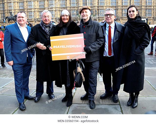 Artists and MPs protests outside Parliament in the fight to change the law to protect venues across the UK and to show their support for the music industry...