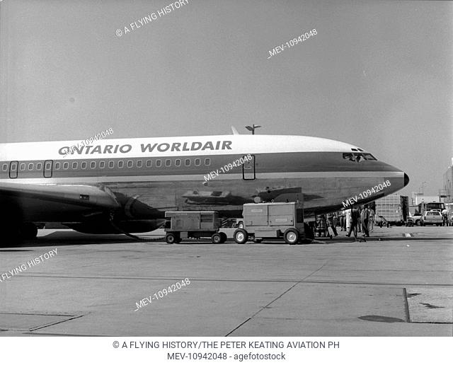 Nose of a Boeing 707-338 C-GRYN of Ontario Worldair at Sydney around 1979