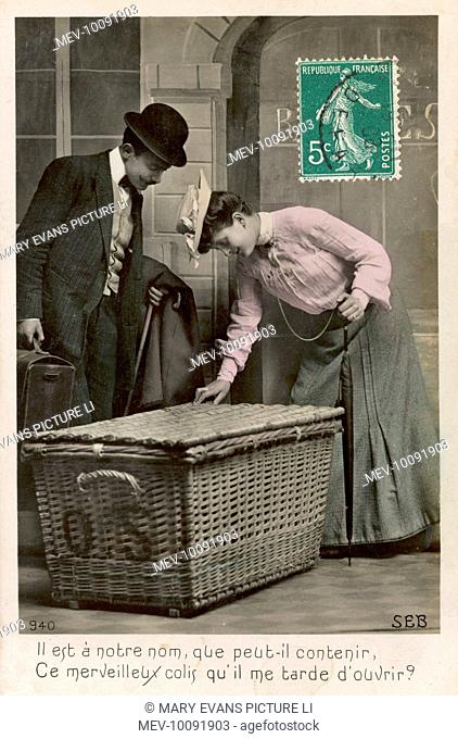 THE HAMPER HYPOTHESIS - 1 The young couple are surprised to find a large hamper delivered at their home, with no indication whence it comes or what it contains