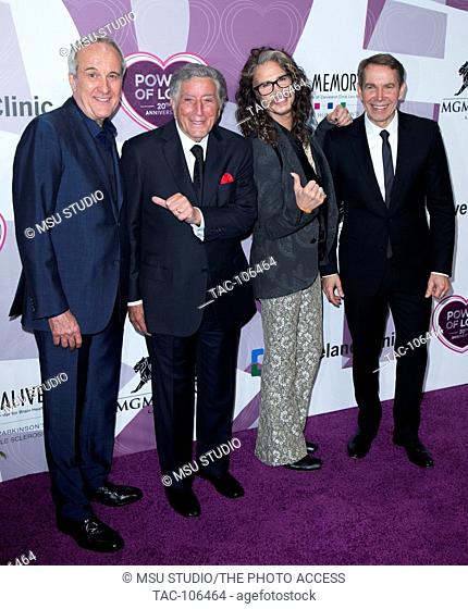 Larry Ruvo, Tony Bennett, Steven Tyler, and Jeff Koons attend Memory Alive’s 20th Annual Power of Love Gala at MGM Grand Garden Arena on May 21