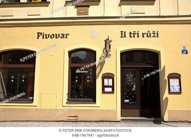 Pivovar U tri ruzi brewery bar along Husova street old town Prague city Czech Republic Europe