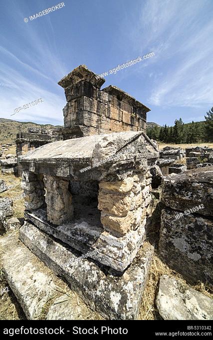 Tomb in the northern necropolis of Hierapolis, Denizli, Turkey. Hierapolis was an ancient Greco-Roman city in Phrygia