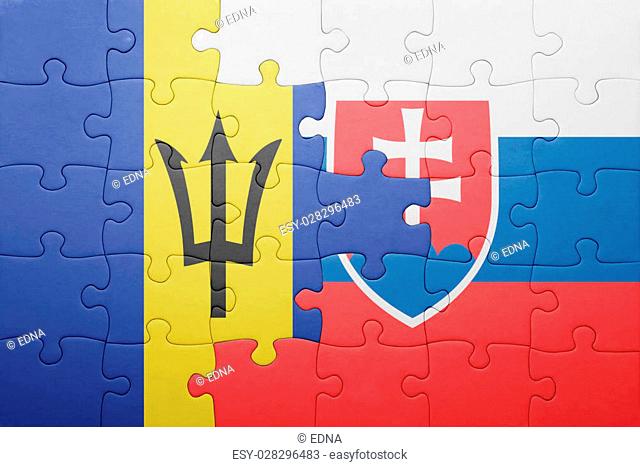 puzzle with the national flag of slovakia and barbados . concept