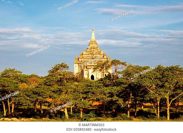 Scenic view of beautiful ancient temple at sunset, Bagan