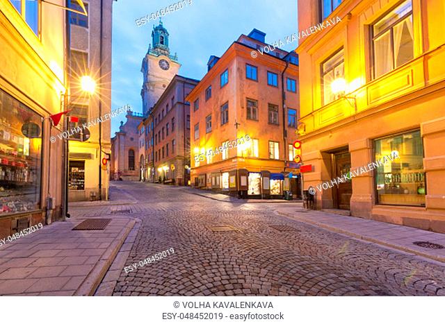 Church of St Nicholas, Stockholm Cathedral or Storkyrkan at night, Gamla Stan in Old Town of Stockholm, the capital of Sweden