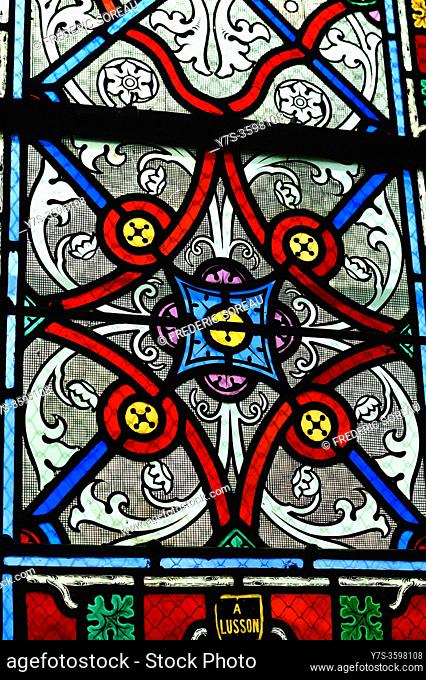 Stained glass window in the church of St. Valery, Varengeville sur mer, Normandy, France