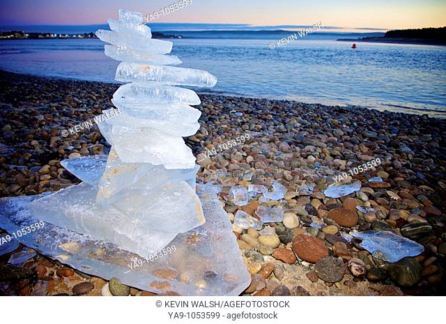 Ice sculpture on the beach at Findhorn, Moray Firth, Scotland