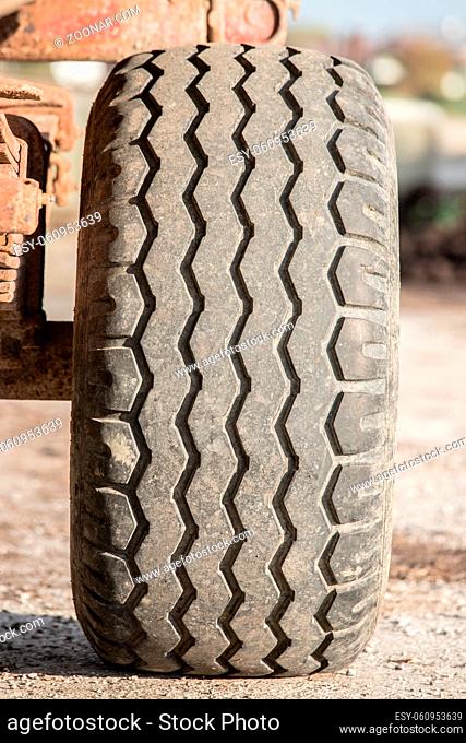 Close up of profile of a tractor trailer tire, vintage