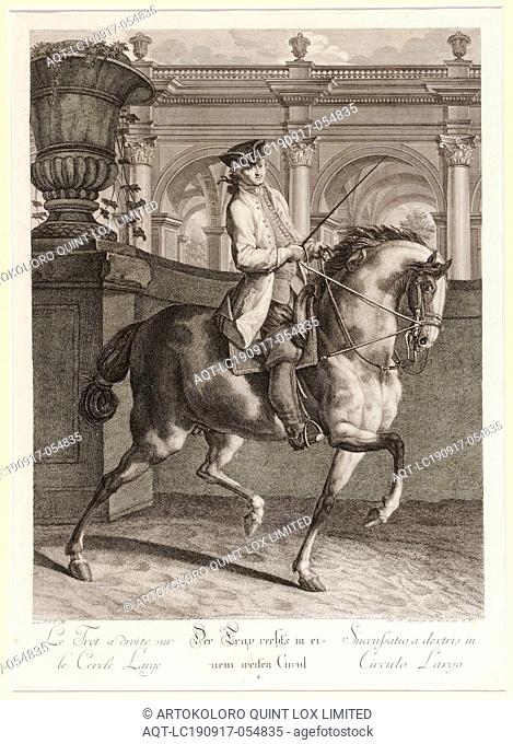 The Trot on the right of a wide circle, 1734, etching, sheet: 59.7 x 44 cm |, Plate: 53.6 x 38.5 cm, U.l., below the illustration: avec P.S.C.M ., u