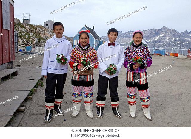 Confirmation, Sermiligaaq, Greenland, East Greenland, church, religion, tradition, folklore, national costumes, teenagers, boys, girls