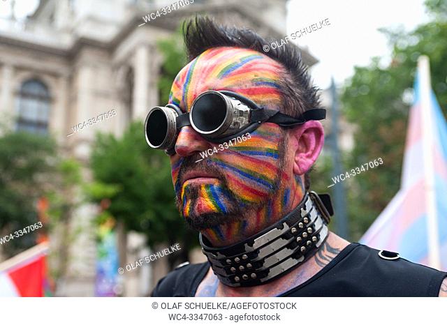 Vienna, Austria, Europe - A participant at the Euro Pride Parade along Ringstrasse in central Vienna