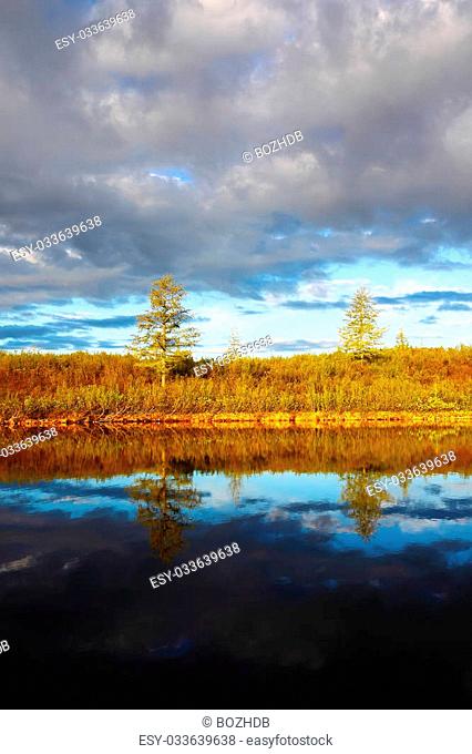 Beautiful landscape with lake and tundra in Taimyr, Russia
