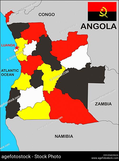 political map of Angola country with flag