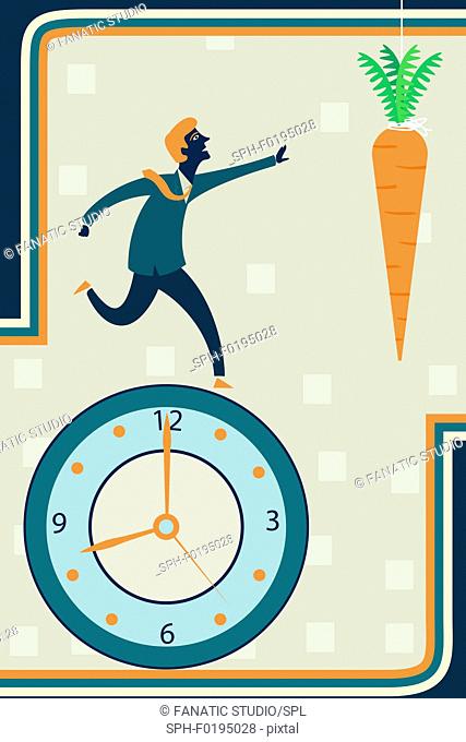 Illustration of businessman running on clock