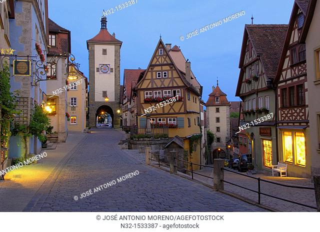 Rothenburg ob der Tauber, Ploenlein, Siebersturm tower, Romantic Road, Romantische Strasse, Franconia, Bavaria, Germany, Europe