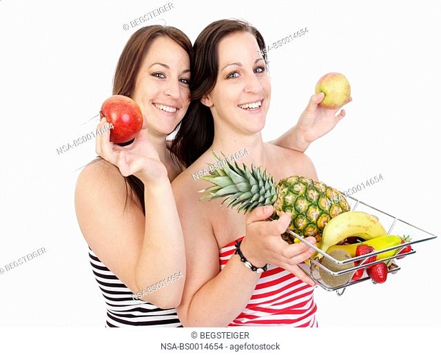 twins with fruits