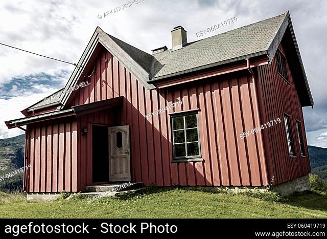Beautiful red wooden cabin hut in Vang i Valdres, Innlandet, Norway