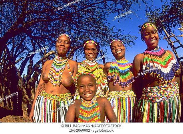Colorful Native Zulu Beaded Women at Shakaland Center South Africa