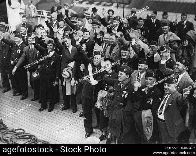 Some of the Legionaries on the deck of the ""Queen Mary"". The arrival at Southampton of the ""Queen Mary"" carrying the ""Third American Expeditionary Force""...