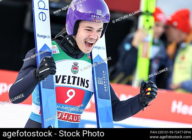 01 January 2023, Bavaria, Garmisch-Partenkirchen: Nordic skiing/ski jumping, World Cup, Four Hills Tournament, large hill, men