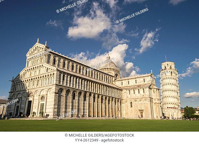 Pisa Cathedral, Duomo, and Bell Tower, Leaning Tower of Pisa, Piazza dei Miracoli, Pisa, Tuscany, Italy