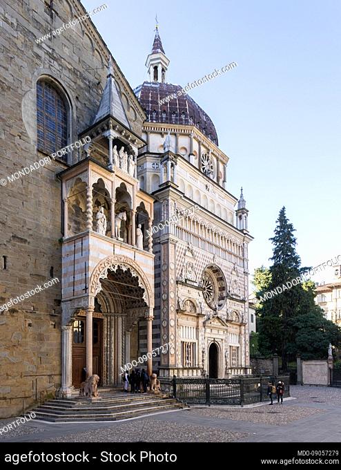The Colleoni Chapel and the northern door, known as the Red Lions, which opens into the left transept of the Basilica of Santa Maria Maggiore in Piazza del...