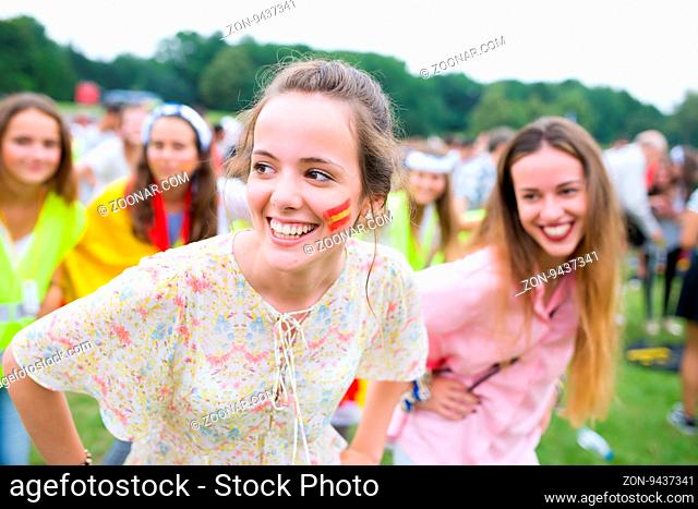 Poznan, POLAND - JULY 24, 2016: pilgrims dancing and singing during Days In Dioceses just before The World Youth Day in Krakow; WYD is an international meeting...