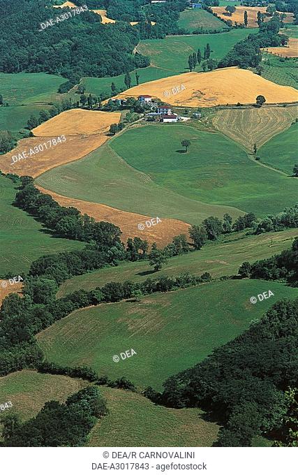 Italy - Marche Region - Montefeltro - Conca Valley fields under cultivation