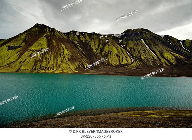 Moss-covered mountains, Lake Langisjór, Highlands, Iceland, Europe