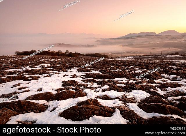 Fogy, winter morning in Turiec region, Slovakia