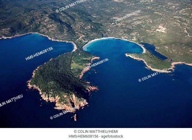 France, Corse du Sud, Golfe de la Rondinara, Rondinara beach aerial view