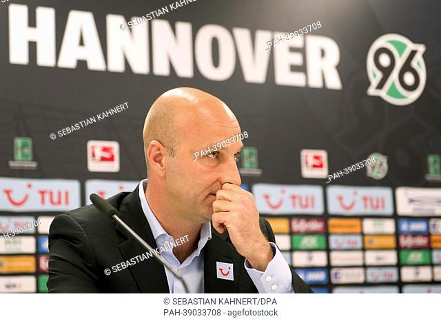 The new sports director of the German Bundesliga soccer club Hannover 96, Dirk Dufner, speaks at a press conference in Hanover, Germany, 25 April 2013