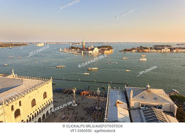 St. Mark's Square and St' Georges island seen from the top of St. Mark's Campanile, Venice, Veneto, Italy