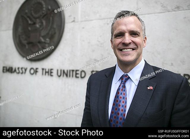 Rufus Gifford, United States Ambassador to Denmark, portrayed outside Embassy of the United States, Copenhagen