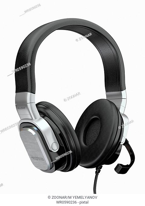 Three-dimensional headphones on white isolated background. 3d