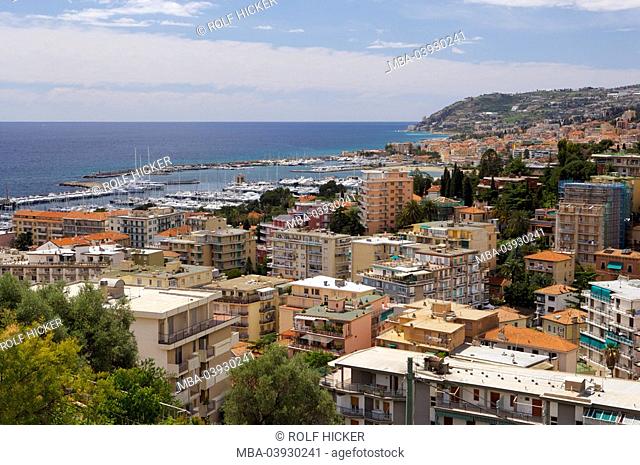Italy, Liguria, Riviera di Ponente, Sanremo, city view, harbor, destination, San Remo, city, port, dock, ships, boats, sea, Mediterranean, view, houses