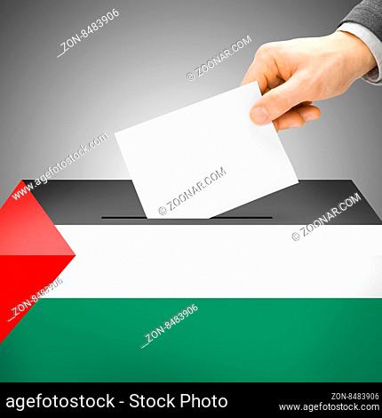 Voting concept - Ballot box painted into national flag colors - Palestine