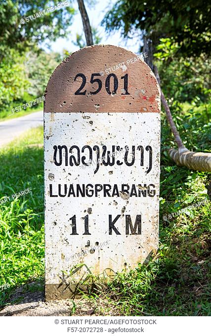 Kilometer Stone on the way to Luang Prabang, Laos