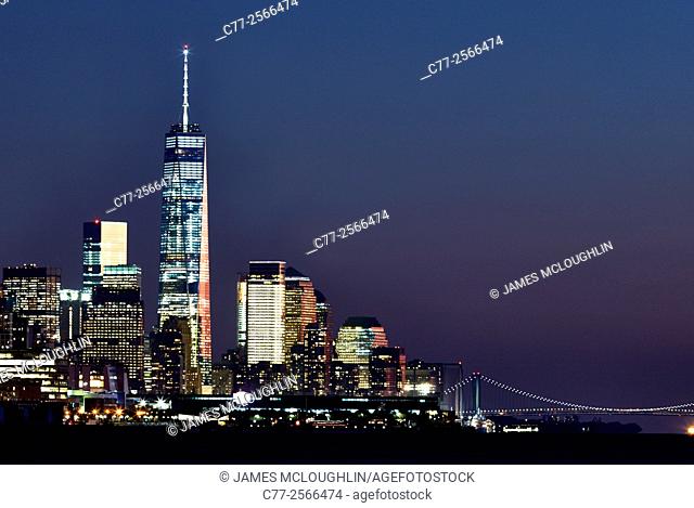 New York City, Manhattan, Skyline, Night, Freedom Tower