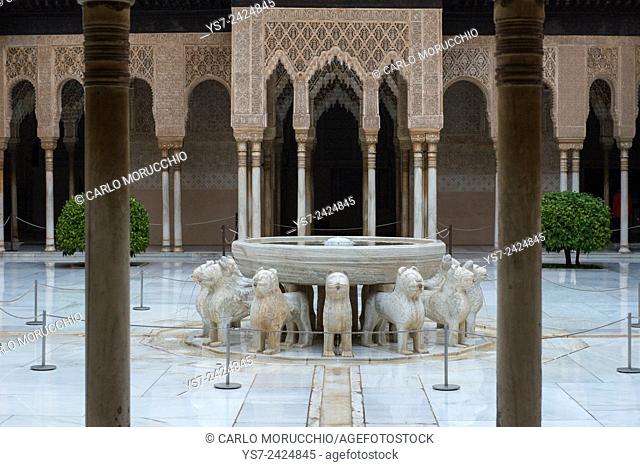 Palace of the Lions, Palacio de los Leones, The Alhambra, Granada, Andalusia, Spain