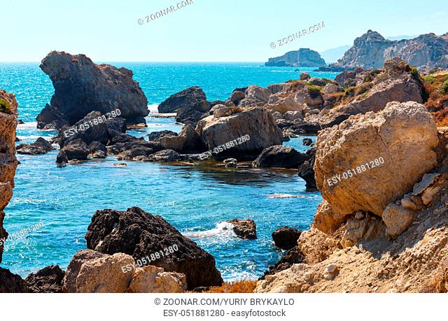 Rock in sea near beach Cala Paradiso near Rocca di San Nicola, Agrigento, Sicily, Italy