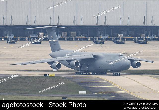 18 April 2023, Rhineland-Palatinate, Ramstein: A U.S. military aircraft taxis to its takeoff position at Ramstein Air Base
