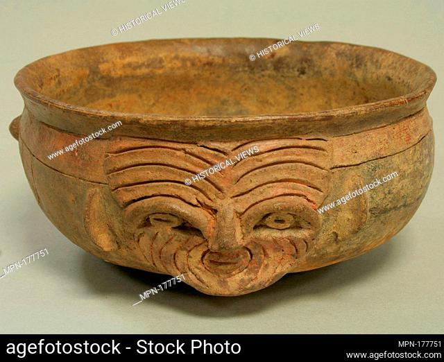 Bowl with Face. Date: 5th-4th century B.C; Geography: Peru; Culture: Chavin (?); Medium: Ceramic; Dimensions: H x W x D: 3 x 6 1/2 x 6 5/8 in. (7