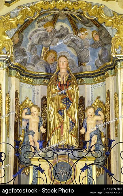 Mare de Déu de GrÃ cia, talla de madera policromada gòtica, presbiterio, Santuari de Nostra Senyora de GrÃ cia, - santuario de GrÃ cia -, siglos XVII-XVIII