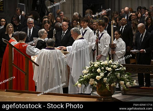 Celebrants pray over the remains of former Associate Justice of the Supreme Court Sandra Day O'Connor during her funeral service at the National Cathedral in...